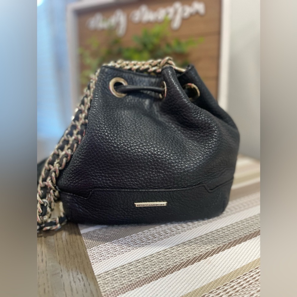 REBECCA MINKOFF Chainstrap Black Leather Bucket Shoulder/Crossbody bag